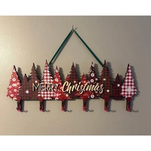 Wooden Christmas Tree Wall Hanging, Door Decor, Stocking Hanger, Gift Idea, New - Picture 1 of 6