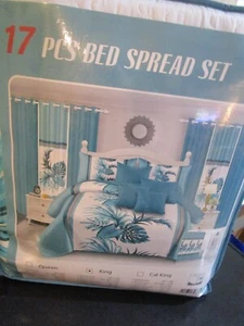 BEDROOM & BATH 17 PCS TROPICAL DESIGN KING SET HOME EDITION BOLLFT NIP - Picture 1 of 6