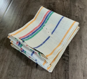 (3) NEW Vintage Red Blue Yellow FIESTA Stripe LINEN Kitchen Towels Pastry Cloths - Picture 1 of 7