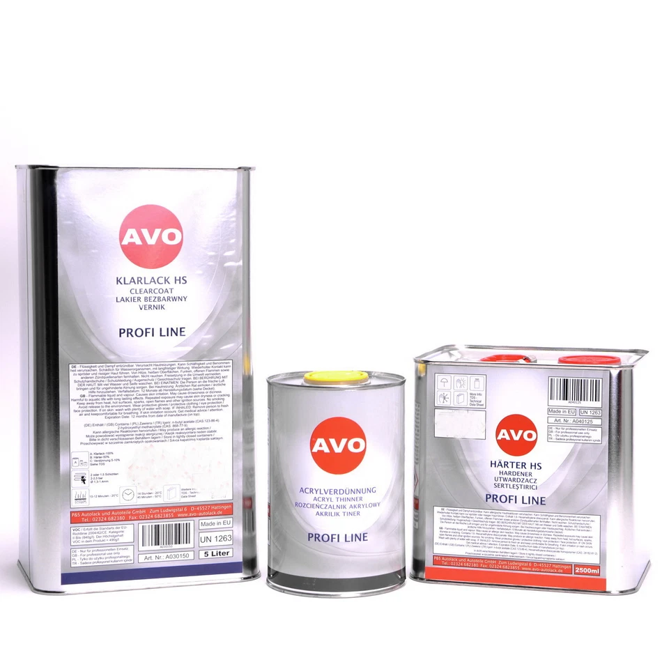 AVO A002S 2K HS Klarlack-Set mit Härter und Verdünnung - 8,5L
