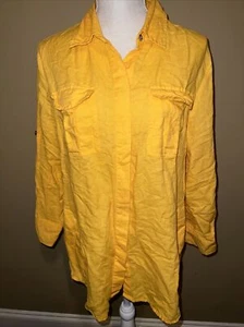 Chaus Sport womens 3/4 sleeve button up canary yellow blouse size Large - Picture 1 of 9