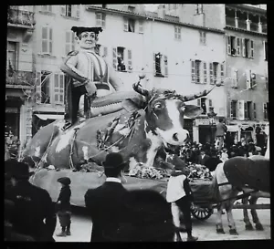 RARE Magic Lantern Slide CANNES SA MAJESTE CARNAVAL VIII DATED 1904 PHOTO FRANCE - Picture 1 of 2