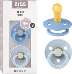 BIBS Colour Soother 2-Pack, BPA Free Pacifier, Size 2, Round Nipple, Sky Blue - Picture 1 of 1