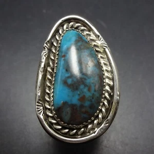 Old Vintage 1960s 1970s BLUE BISBEE TURQUOISE Sterling Silver RING size 6 - Picture 1 of 13