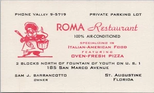 Vintage Roma Restaurant St. Augustine, Florida Advertising Business Card - Picture 1 of 2