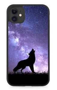 Wolf Silhouette Rubber Rubber Phone Case Wolves Galaxy Moon Universe i228 - Picture 1 of 2