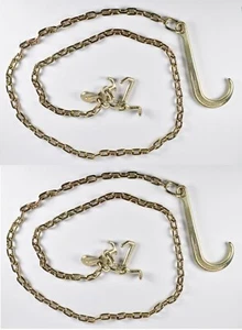 2x Long Shank J Hook Tow Chain 5/16"x10' RTJ Cluster+Grab Hook, 4700 lbs WLL - Picture 1 of 7