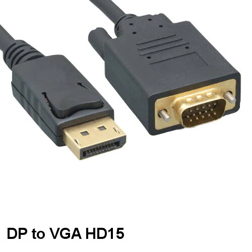 15ft DisplayPort 1.2 to VGA Cable w/Latch 28AWG Gold-Plated Monitor Projector TV - Image 1 of 1