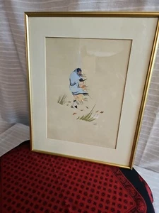 Jerome Tiger Native American Woman With Baby Silk Screen True art work.  - Picture 1 of 5