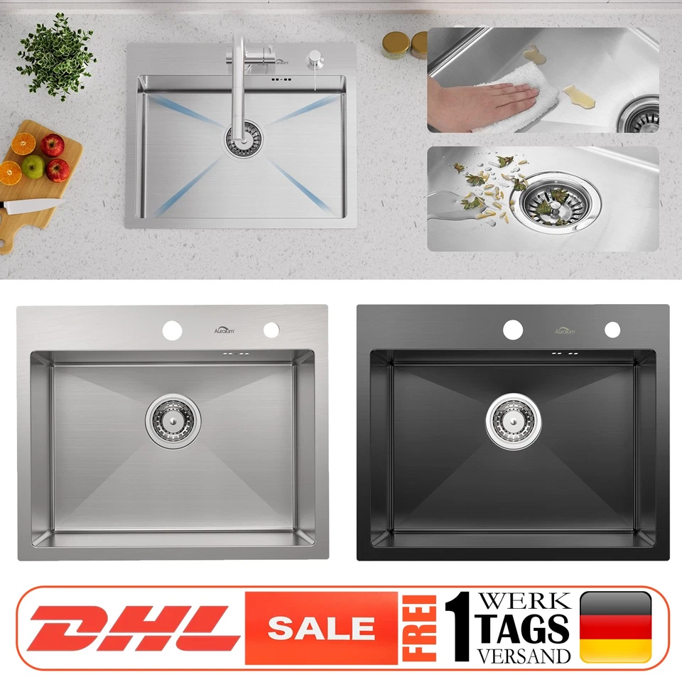 AURALUM MAX Edelstahl Edelstahlspüle Küchenspüle Spülbecken mit Seifenspender 55x45cm Spüle