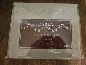 Carla 4 Stück beige bestickte Polyester King Size Bettwäsche - Bild 1 von 8