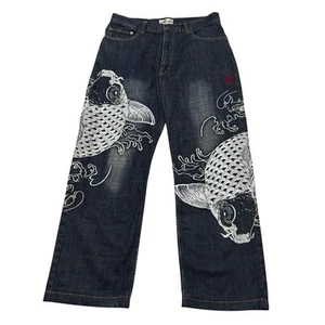 Jeans 380 Karakuri Tamashii denim ricamato blu archivio anni 00 cotone uomo - Foto 1 di 18