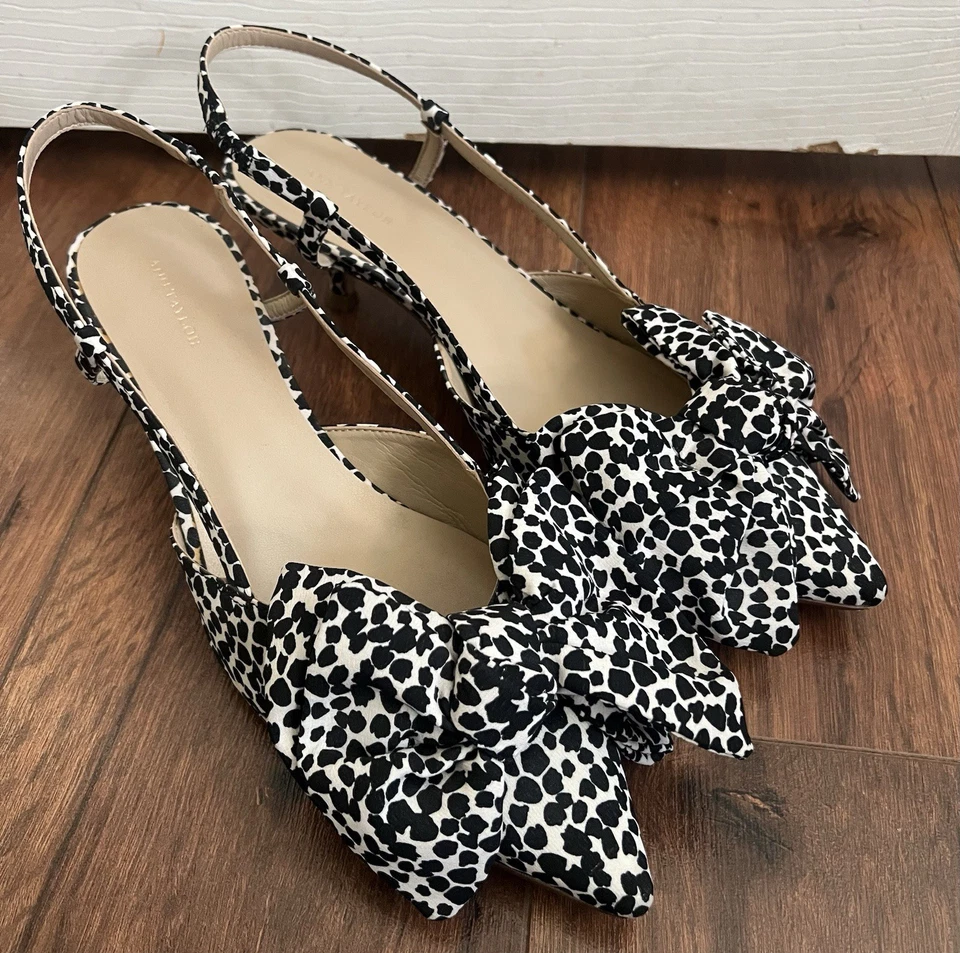 Tacones de gatito ANN TAYLOR estampado de leopardo lazo grande espalda día a noche talla 8,5 M Foto 1 de 4