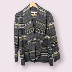 Gharani Strok Womens Striped Wool Blend Open Jumper Jacket UK10 Grey/Green - Picture 1 of 10