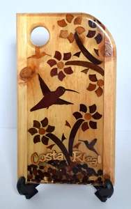 Decorative Wood Cutting Board Inlay Bird Flower Costa Rica Handcrafted Resin - Picture 1 of 12