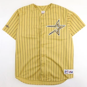 Maglia da baseball vintage Houston Astros Majestic taglia 2XL gessato oro MLB - Foto 1 di 8
