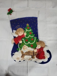 Medias de Navidad de fieltro vintage COMPLETAS, belén hecho a mano, Angels Chris - Imagen 1 de 5