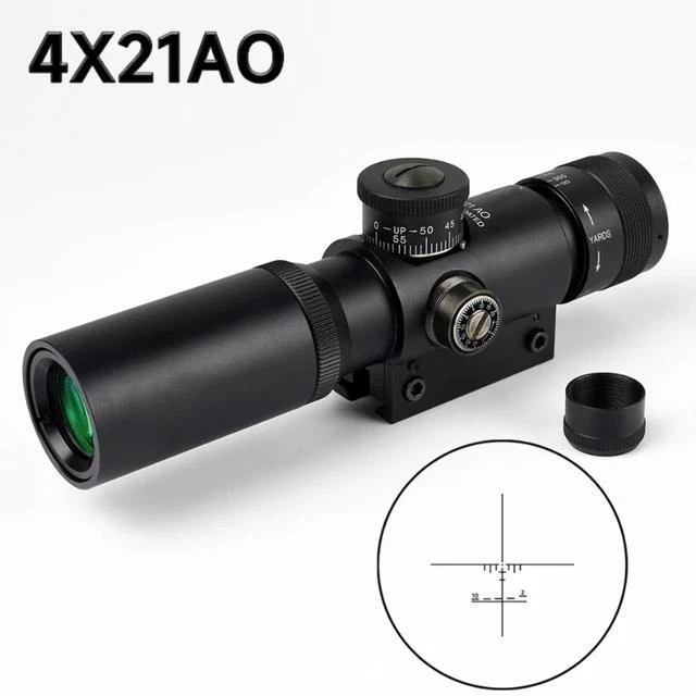 New 4x21 Tactical Optical Riflescope Glass Etched Reticle Sights With Flip Cap - Image 1 of 4