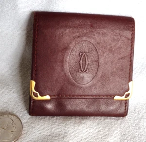 CARTIER Leather Bordeaux SNAP COIN POUCH VINTAGE Unisex Authentic PARIS 3.25" - Picture 1 of 4
