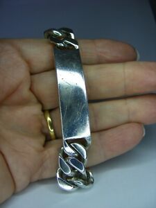 Vintage very heavy Hallmarked Sterling Silver Chunky Blank Identity Bracelet
