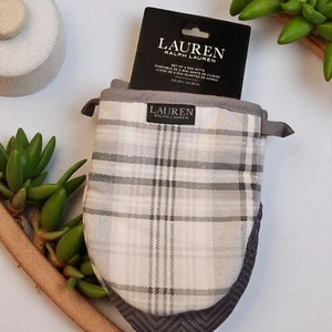 Ralph Lauren Küchenset 2 Baumwolle Grau Weiß Ofenhandschuhe Mini Topflappen Neu mit Etikett - Bild 1 von 2