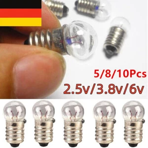 5-10 x E10 2,5 V/3,8 V/6 V Miniatur-Schraubsockel Glühbirne Lampe Taschenlampe - Picture 1 of 16