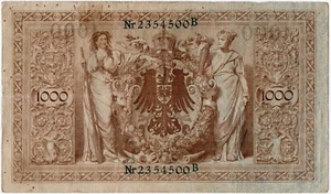 Reichsbanknote 1000 Mark 21.04. 1910 Berlin grünes Siegel Serie C Nr 2354500 B - Bild 1 von 2