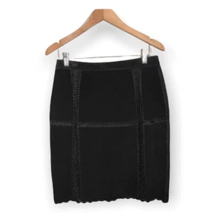 SMH Gamuza Crochet Falda De Colección Mediana Cuero Lápiz Boho Festival Y2K Negra - Imagen 1 de 5