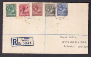 Antigua KGV 1938 5 colour franking registered St Johns - Grimsby UK - Picture 1 of 2