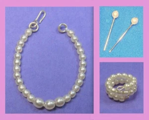 Dreamz CREAM GRADUATED PEARL NECKLACE BRACELET & ERs REPRO For Barbie doll - Picture 1 of 8