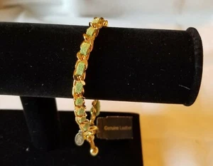 JOAN RIVERS 8" BRACELET Classic Collection - Sage Green Leather on Golden Chain - Picture 1 of 8