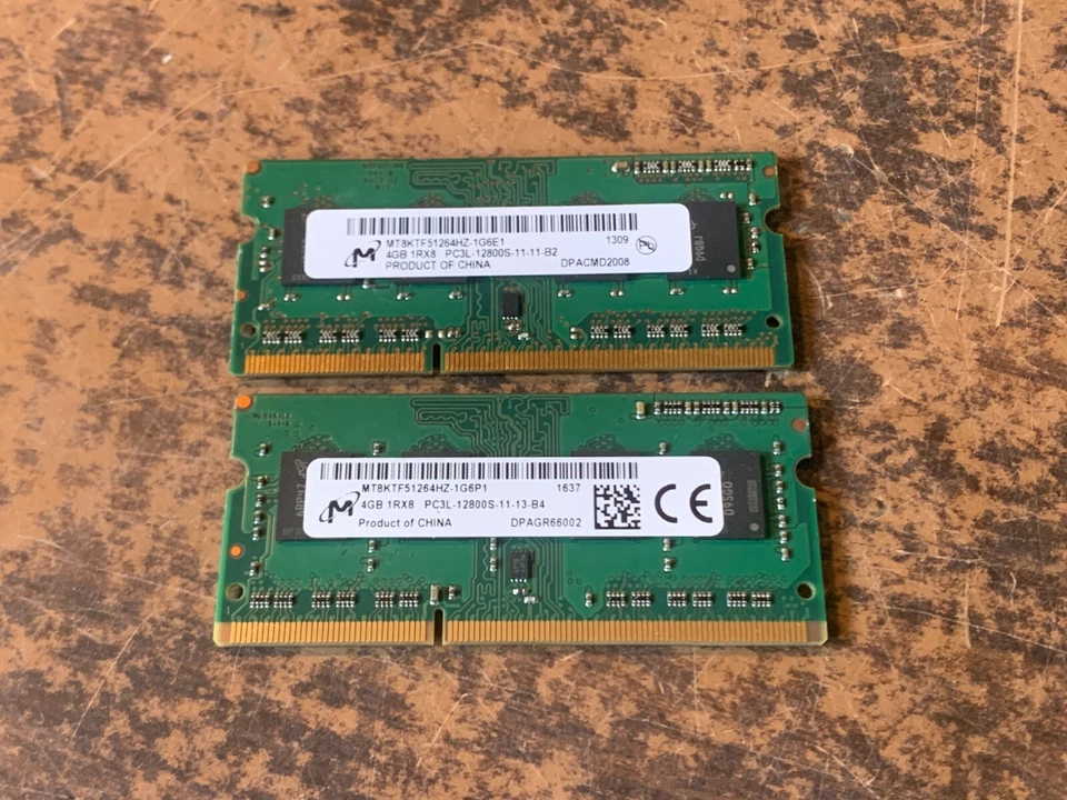 Micron 8GB 2x4GB PC3L-12800S DDR3 SODIMM Laptop Memory RAM MT8KTF51264HZ - Image 1 of 1