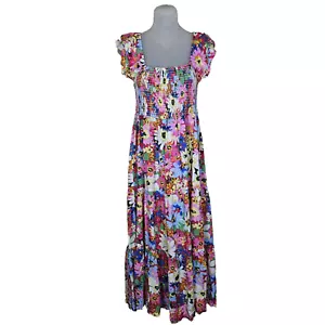 Floral Maxi Sundress Smocked Flutter Tiered Ruffle Vacation Resort Jodifl Size S - Picture 1 of 13