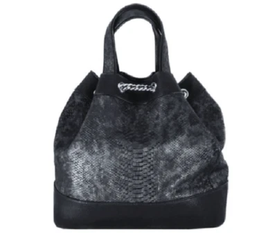 NEW Isabella Adams Python Tote Backpack Metallic Finish Embossed Leather Silver - Image 1 of 4