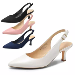 Women Slingback Pump Shoes Low Heel Pointed Toe Wedding Party Pump Shoes - Picture 1 of 32