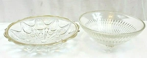 2 three legged vintage glass bowls gold layered rims 7in x 2in & 6in x 2.75in - Picture 1 of 4