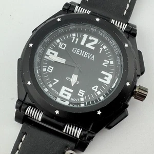 Geneva Quartz Watch Men Black Easy Read Japan Movt Large 51mm Analog New Battery - Picture 1 of 6
