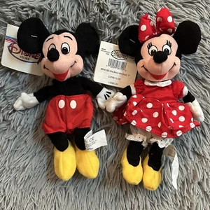 New With Tags Vintage Disney Mini Bean Bag Mickey and Minnie Mouse Plush Set 7” - Picture 1 of 4