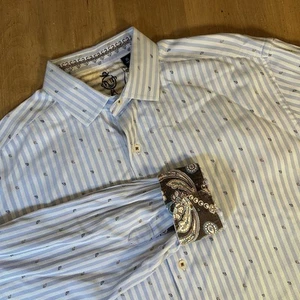 Robert Graham Shirt Men's Size XL Blue Long Sleeve Money Bags Wall Street AOP - Picture 1 of 10