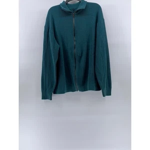 MUIJI Men's Blue-Green Ribbed Stand Collar Long Sleeve Zip-Up Cardigan SZ XL - Picture 1 of 11