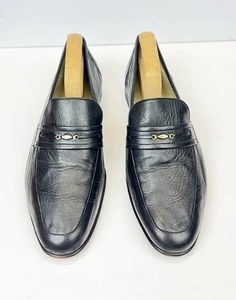 BALLY Bendigo Switzerland Shoes Mens Size 9D Loafers Black Leather Vintage - Picture 1 of 10
