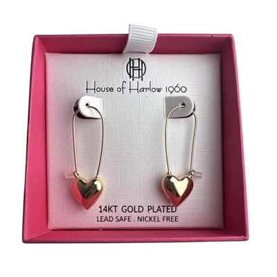 Brincos perfurados House of Harlow coração inchado gota novo na caixa - Imagem 1 de 4
