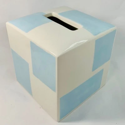 Jonathan Adler Happy Home Ceramic Tissue Kleenex Cover Blue White - Image 1 of 4