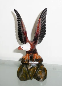 FIGURA DE ÁGUILA CALVA DE COLECCIÓN EE. UU. ESCULTURA DISEÑO DE MADERA TALLADA A MANO - Imagen 1 de 5