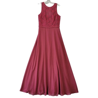 Levkoff Red Plum Maxi Dress Formal Preppy Lace Keyhole Sleeveless Womens Size 12 - Image 1 of 4