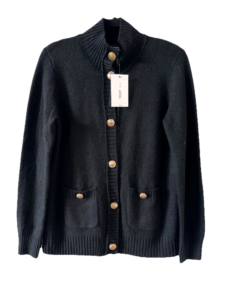 BLOOMINGDALES NWT Size L 100% Cashmere 2-Ply Button Cardigan Sweater Black F4 - Image 1 of 4