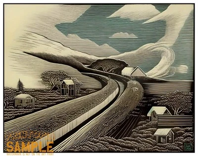 Wind Whips up the Hills 2019 Jasper Collins Woodcut Style * Quality Art Print - Image 1 of 4