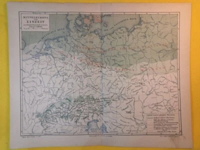 1895 ICE AGE EUROPE Vintage Geography Map Mountains ORIGINAL 11.5 x 9.5"- C20-8 - Image 1 of 3