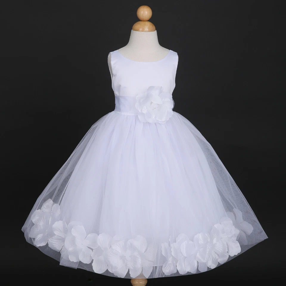 Белый принцесса свадьбы цветок девочка лепестки тюль платье 12 М 18 М 2 3/4 5/6 7/8 9/10 - Изображение 1 из 1