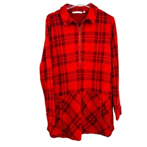 Soft Surroundings Size Large Red Plaid Kymani Flannel Tunic Top Long Sleeve Zip - Picture 1 of 7